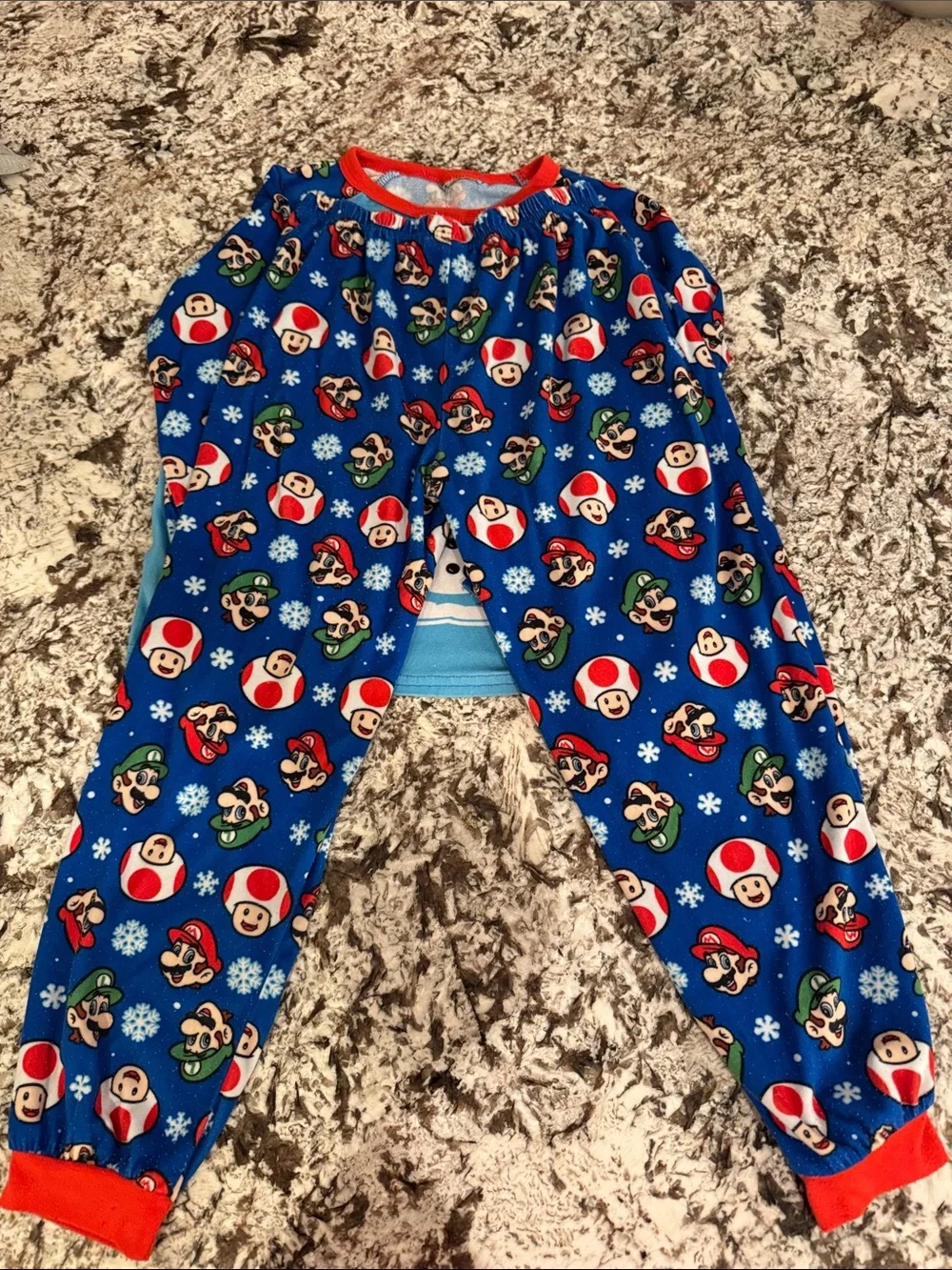 Boys 10/12 Super Mario Kids Pajama Set - Blue with Red Trim
